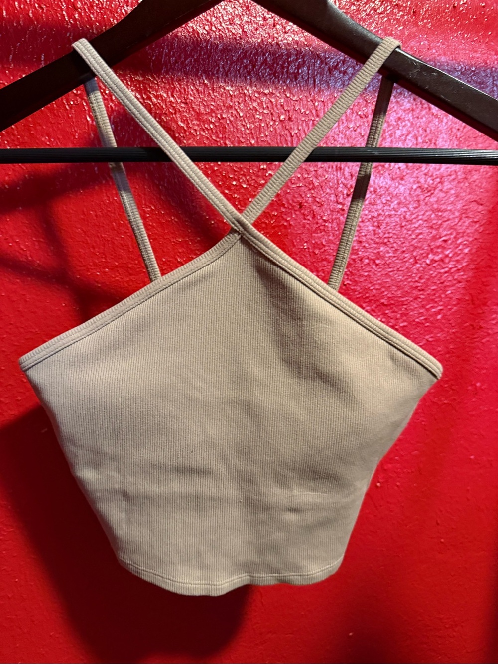 99. Preloved ALO Ribbed Crossback Crop Tank - Beige Tan